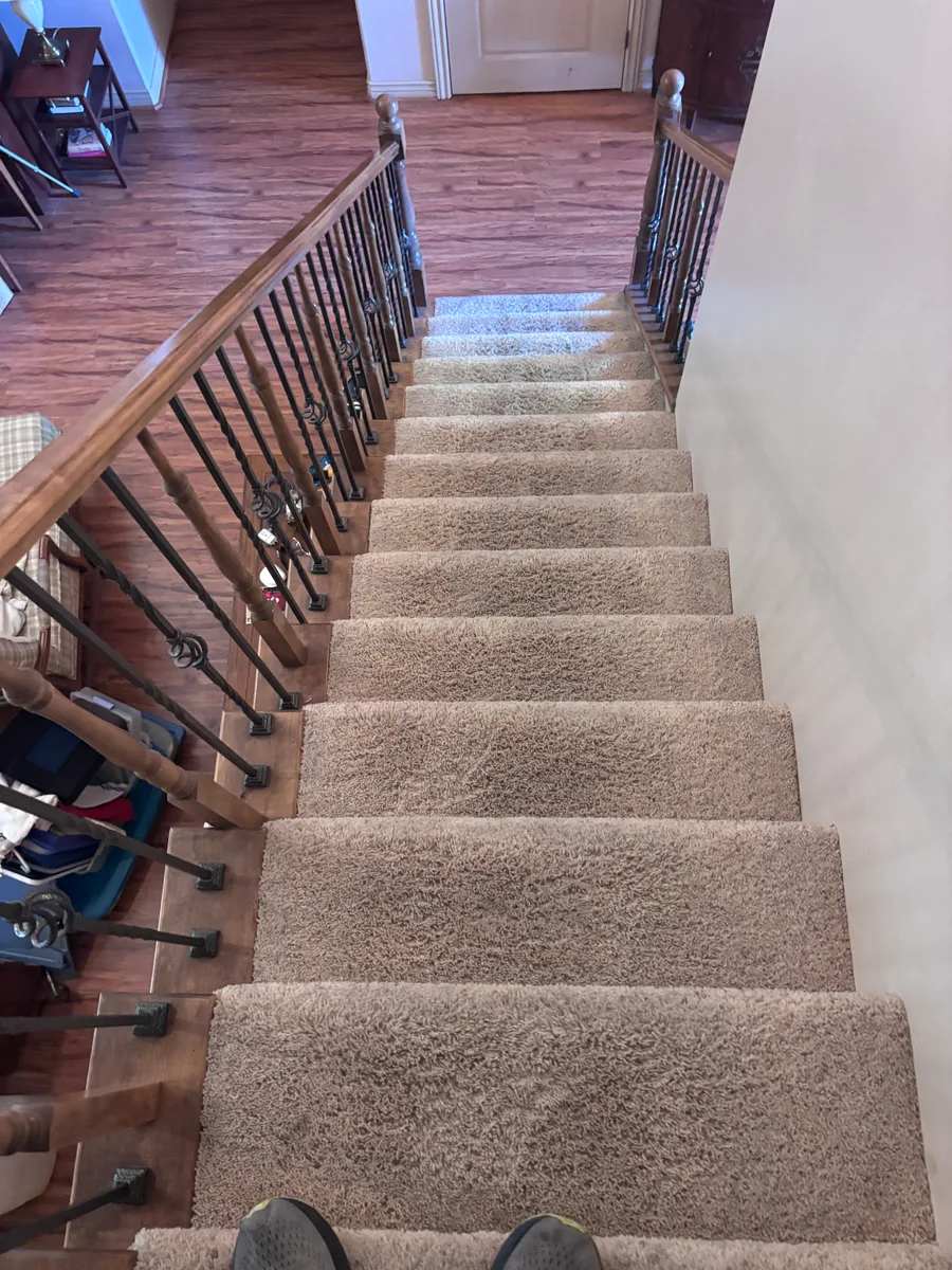 Freshly cleaned carpet stairs from an owner-shot job
