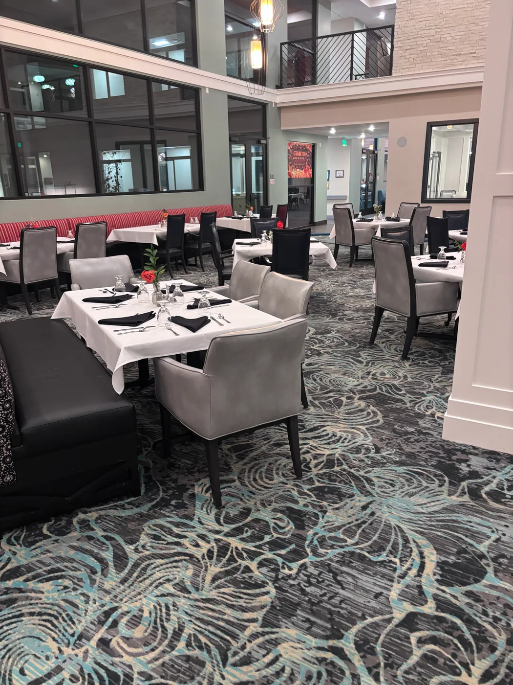 Finished dining area carpet after a commercial carpet cleaning job