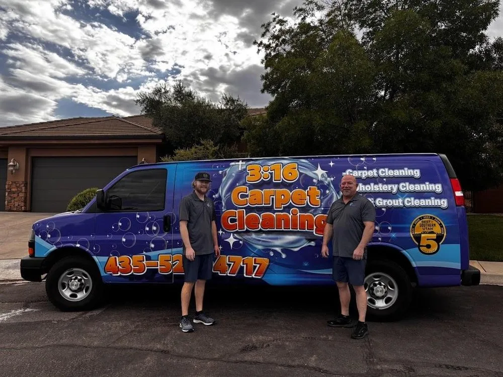 316 Carpet Cleaning team standing beside their branded service van