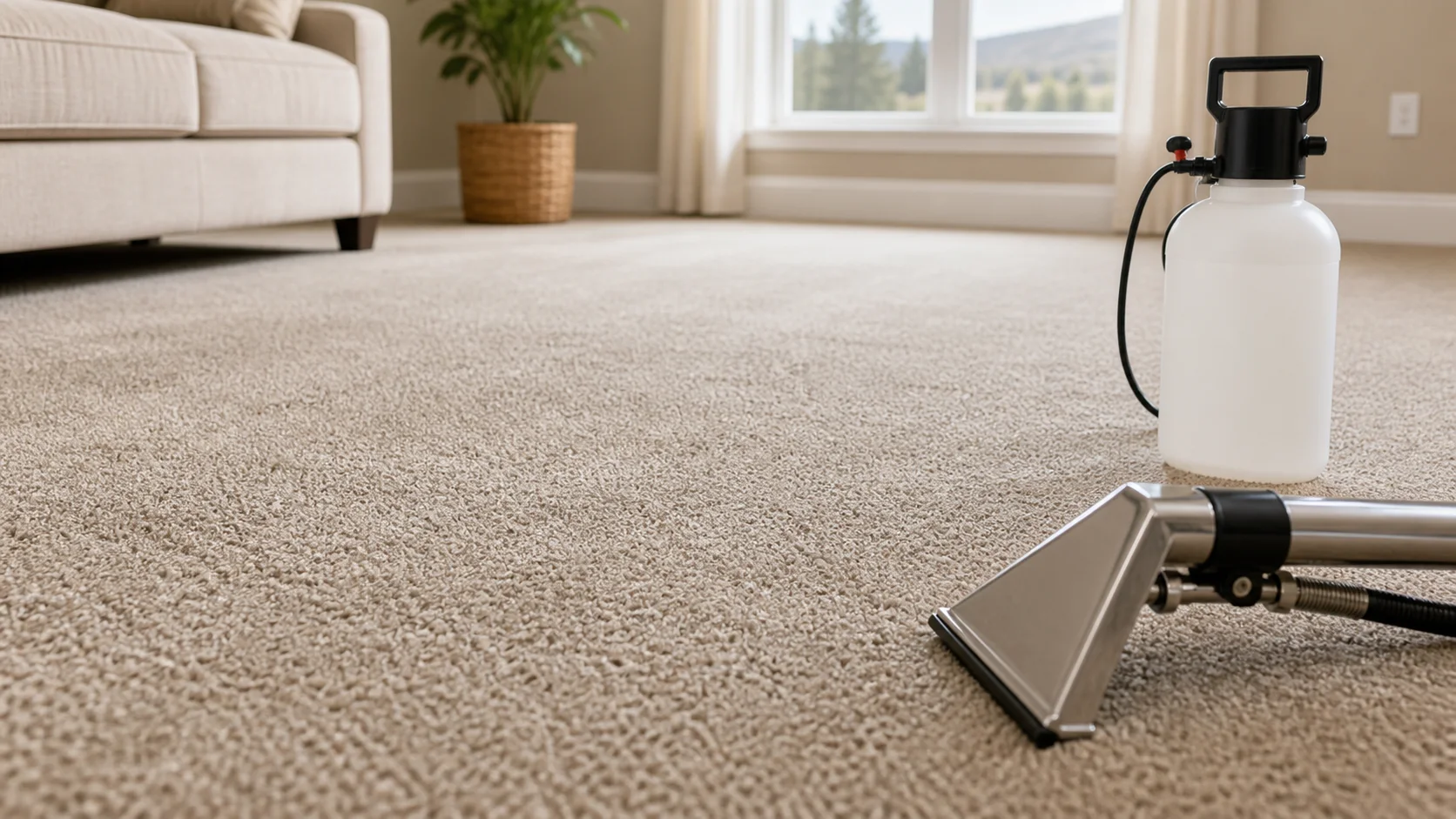 Clean residential carpet with extraction wand and sanitizer applicator in St. George, Utah