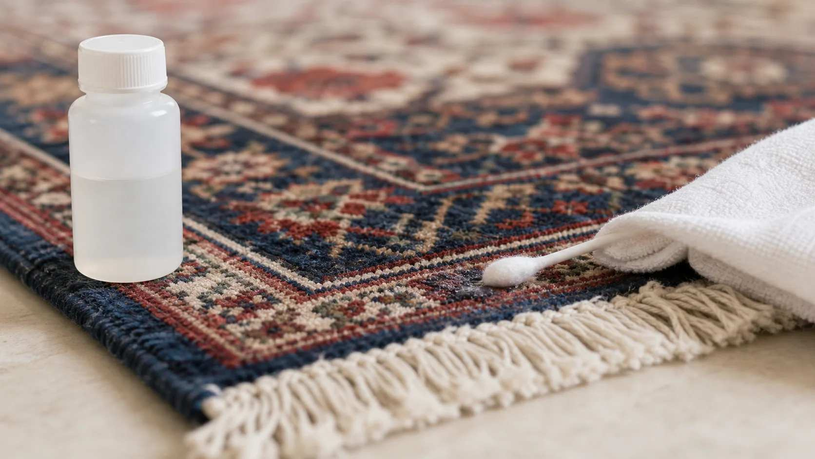 Color-fastness test on a patterned rug before rug cleaning in St. George, Utah