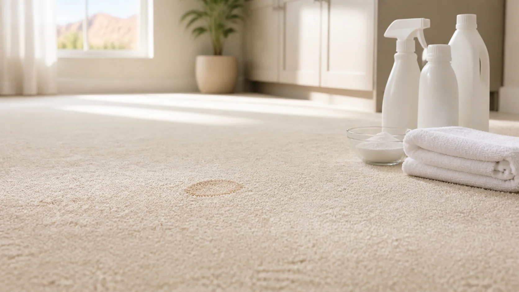 Clean beige carpet with a faint spot before carpet spot cleaning in St. George, Utah