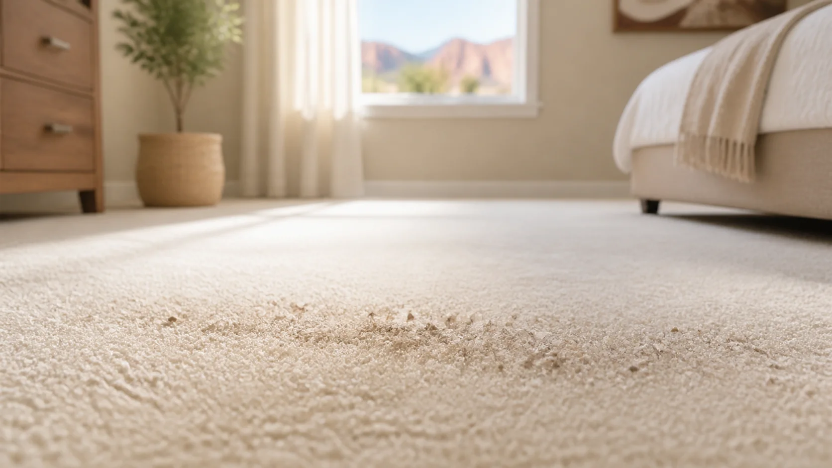 Clean carpet in a bright room after low-residue cleaning